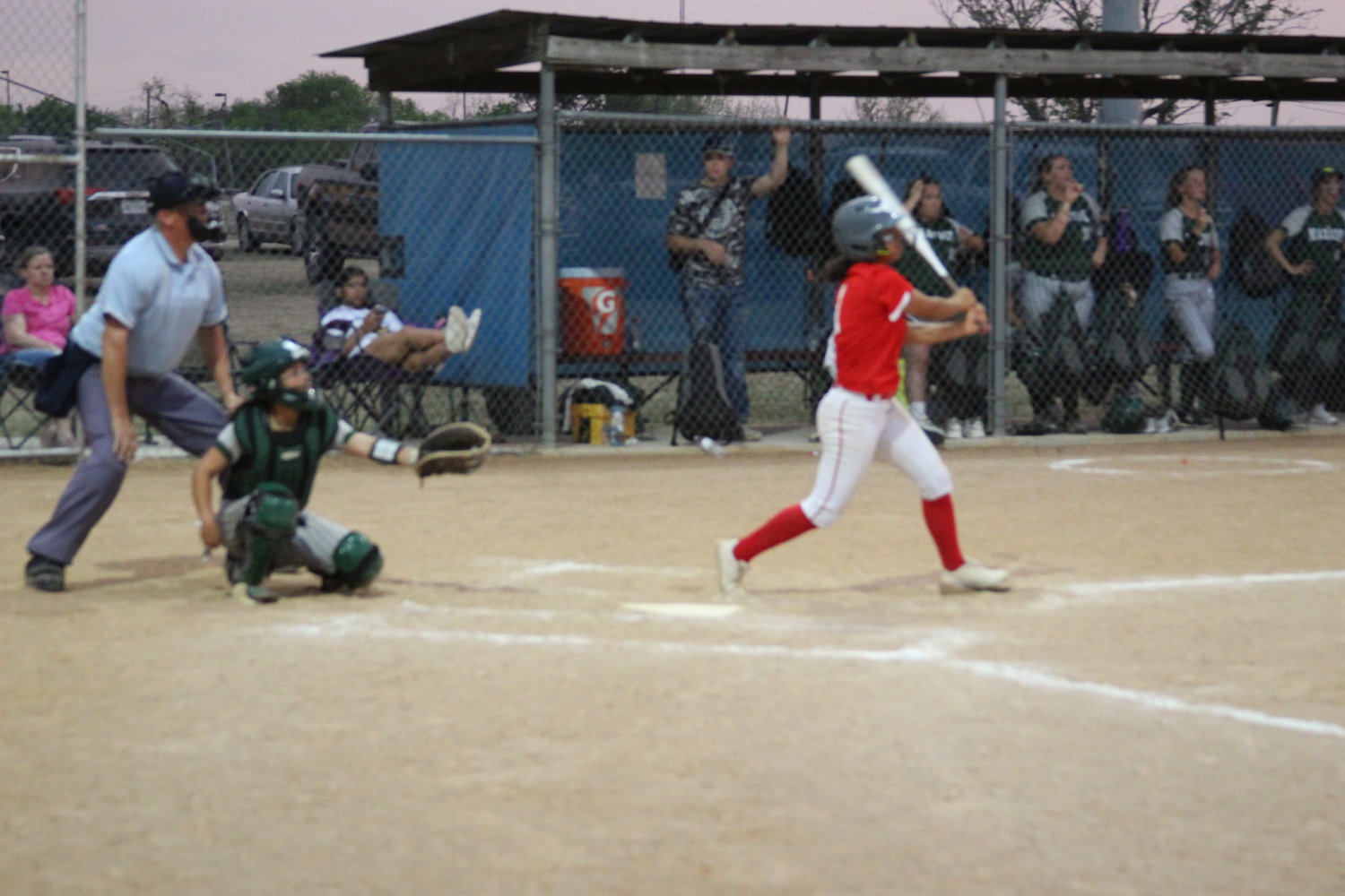 TWO-OUT THUNDER – Mady Velasquez ties up the game with a two-run blast to right field. Velasquez had two home runs, four RBI and was the winning pitcher in Tuesday night’s 13-12 victory over Marion.